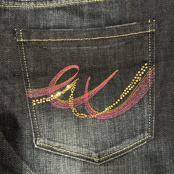 Express NEW Dark Denim Mini Skirt with Pink Embellished Pocket Designs (NWOT) - Picture 5 of 6